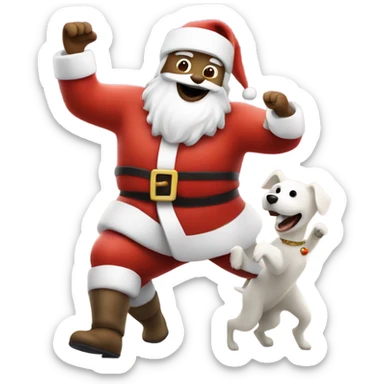 Santa dancing with a white dog at the North pole sticker