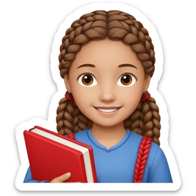 brown braid hair girl kid, student, red book sticker