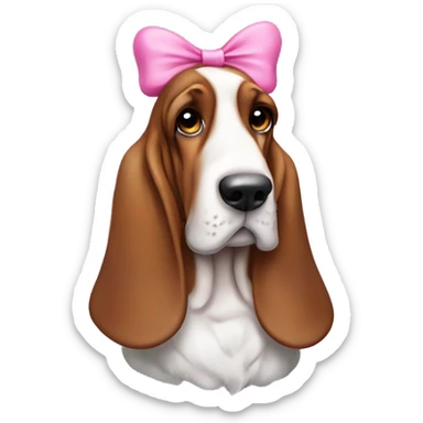 Basset hound with a pink bow on its head sticker