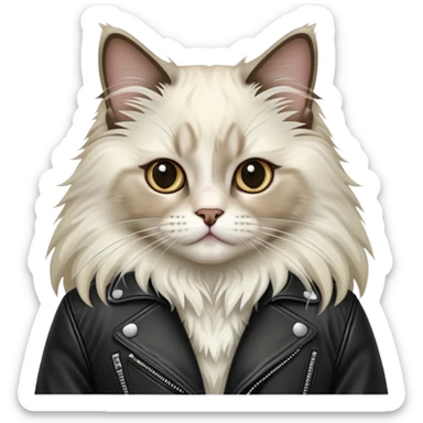Ragdoll cat wearing a leather jacket  sticker