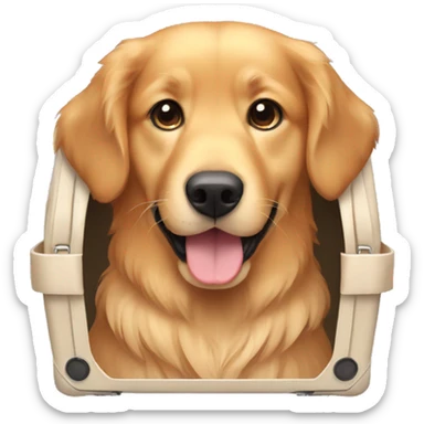 female golden retriever inside a carrier sticker
