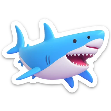 a friendly and rounded shark in 3D emoji style sticker