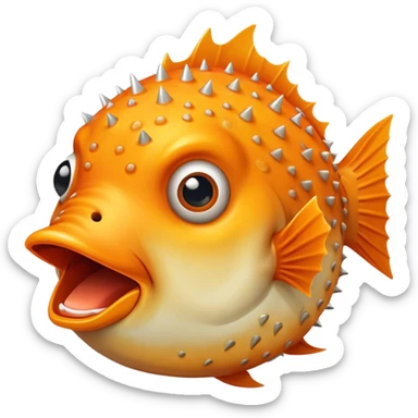 All Orange BlowFish facing forward Spikes mouthopen sticker