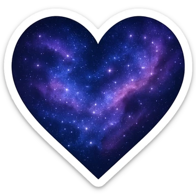 heart with swirling galaxy dust, digital illustration, no background sticker