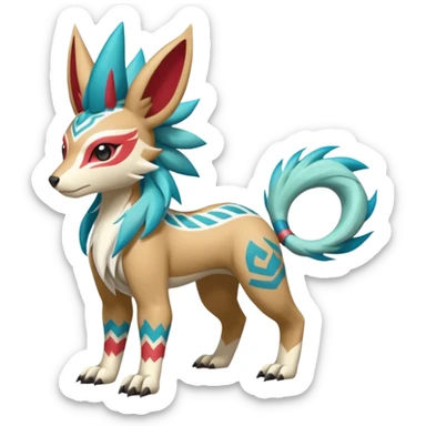  Tropical Tiny Marked Patterned Tribal WereGarurumon-Suicune-Linoone-Meloetta-Zangoose-fusion-hybrid-creature (full body) sticker