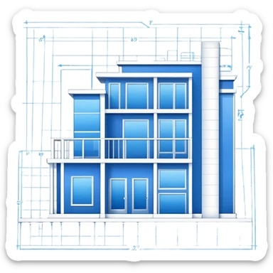 blue blueprint plan with crisp white architectural lines sticker