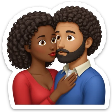 Beso mujer morena rizada y hombre blanco con barba negra sticker