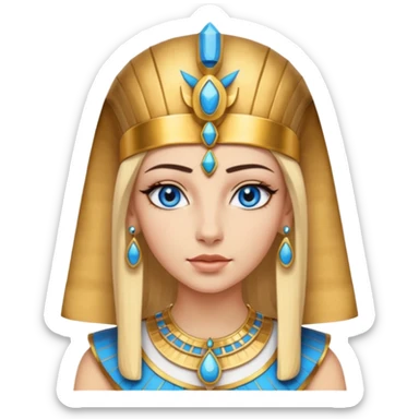 crea l'emoji di Cleopatra ma con i capelli biondi e gli occhi azzurri vestita da faraone con i gioielli egiziani e il cappello da faraone sticker
