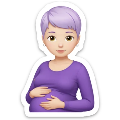 pregnant woman with purple shirt and short pixie cut WHITE hair. only show head, nech and abdomen sticker