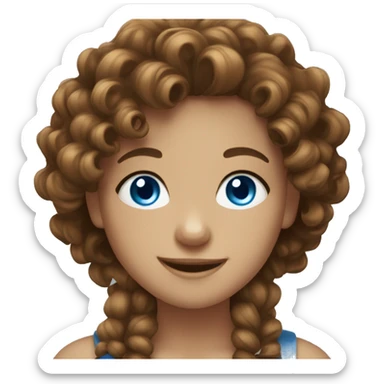 Brown Curly hair with blue eyes girl smiling sticker