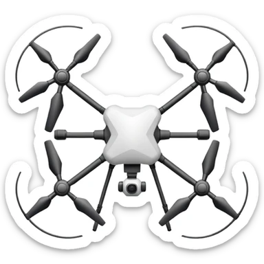 Hexacopter icon, top-down view, symmetrical 6-arm drone, minimalistic thin line art, flat design, isolated on white. sticker