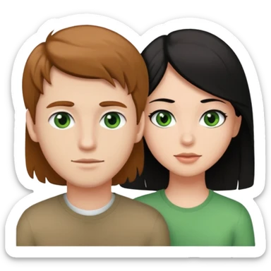 A boyfriend with light brown hair and green eyes next to his girlfriend with black eyes and black hair sticker