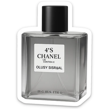Convert the image to black and white, keeping only the realistic Chanel perfume bottle with a black cap. Preserve the luxury branding details. The background should be transparent. sticker