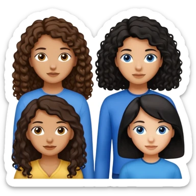 Algo de Disney y por detrás o delante pon a quatro chicas: una con el pelo largo rizado marrón , otra con el pelo muy corto negro, como un chico, otra con el pelo mediano liso marrón con ojos azulesy otra con el pelo negro largo liso . Es para el viaje sticker