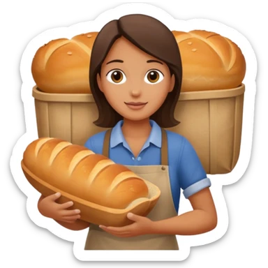 Shopper with bread loaf,Farmers’ Market, background bakery shop, market. sticker