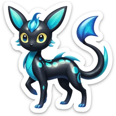 Bioluminescent Nigthly Glittery Shiny Starry Meloetta-Dewott-Salandit-Umbreon-Pokémon-Fakémon-fusion-hybrid-creature sticker