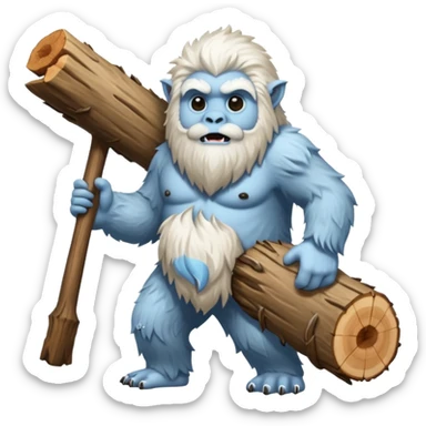 yeti, carrying a big wood sticker
