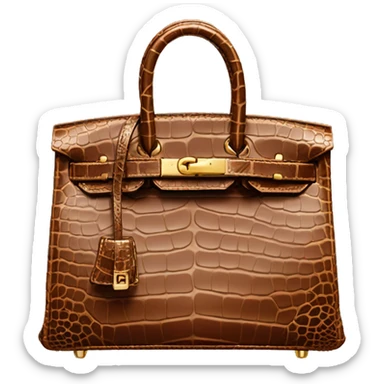 side view of a brown crocodile birkin with golden hardware  sticker