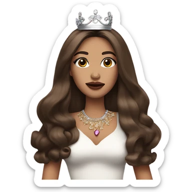 Brunette long straight hair and wears crown bombshell big lips makeup sticker