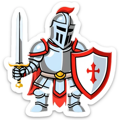 Knight in shining armor with sword and shield sticker