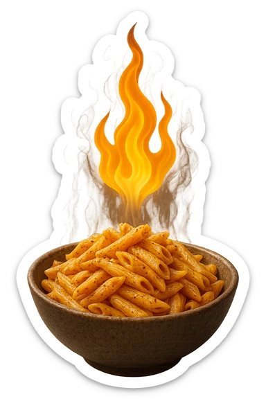 bowl di pasta con fiamma 3d sopra che indica metabolismo, iperrealistico 4k sticker