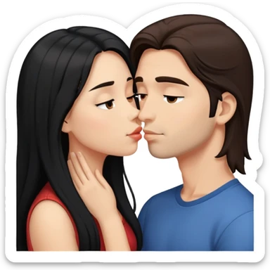 girl with long black hair kissing guy with brown hair sticker