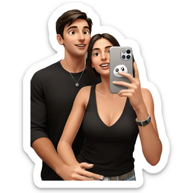 girl and boy selfie moment sticker