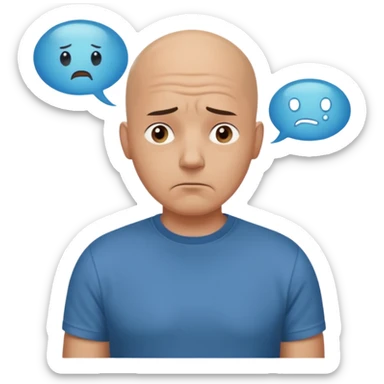 bald man with t-shirt doubting face with thought bubble sticker