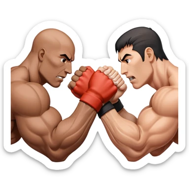 Two hands locked in an intense arm wrestling match, muscles straining as they battle for dominance. The background is minimal, focusing on the power and tension of the gripping hands, showcasing strength and determination. Transparent background. sticker