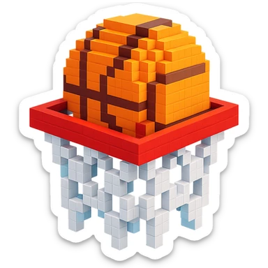 Voxel-style basketball in a net, no background, variation 1. sticker
