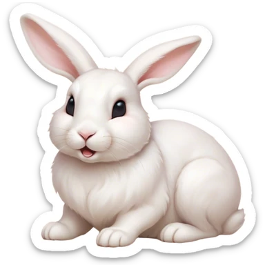 Cinematic Cute Yawning White Rabbit Portrait Emoji, Head tilted slightly with a dramatic, wide-open yawn, showcasing a smooth, silky white fur with floppy ears, round dark eyes barely open in drowsy contentment, Simplified yet irresistibly adorable features, highly detailed, glowing with a soft, cozy glow, high shine, relaxed yet expressive, stylized with a touch of whimsy, bright and endearing, soft glowing outline, capturing the essence of a sleepy yet affectionate bunny, so drowsy it feels like it could stretch out of the screen and curl up for a nap! sticker