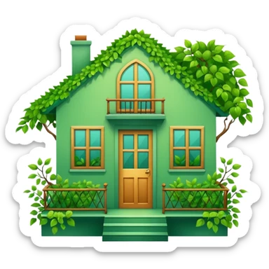 Beautifull Green house made with leaves, branches and a balcony  sticker