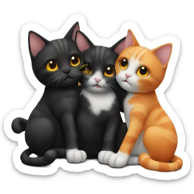 3 cats hugging 2 are black and 1 is orange  sticker
