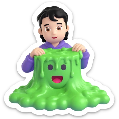 boy with black hair covered in slime, 3D emoji style sticker