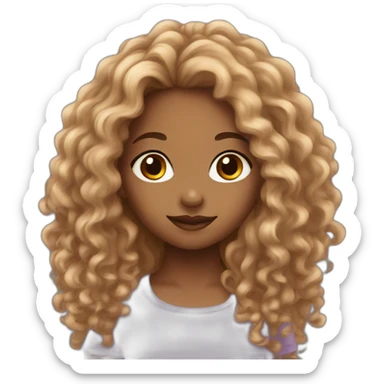 Mixed girl with very long hair curly brown cinnamon with brown eyes  sticker