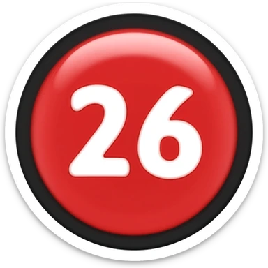 Red none with white text 26 with black circle sticker