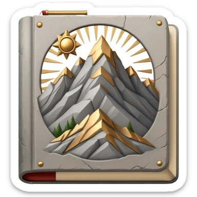 A gray, stone-textured book with bronze or gold details, featuring a mountain, a winding path, or a Roman laurel, radiating strength, resilience, and the wisdom of overcoming adversity sticker
