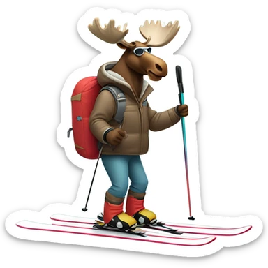 moose skiing sticker
