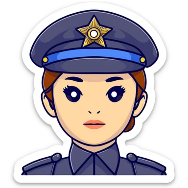 Female Russian police officer in uniform with distinctive police cap, professional look sticker