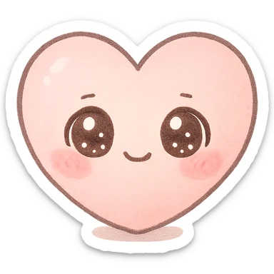 cute chibi pink heart character, big sparkling eyes, soft pastel tones, no arms or legs, full body, soft pastel kawaii style sticker