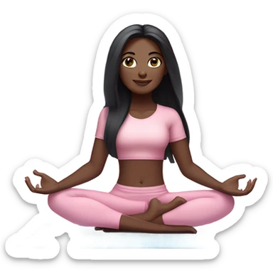 Black long hair and blue blue eyes yoga beautiful girl dark skin in light pink pink pink clothes sitting on a yoga mat sticker