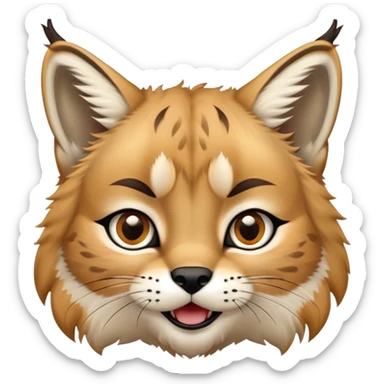 Cinematic-realistic cute-Lynx-Portrait-Emoji – Head tilted dramatically with an exaggeratedly amused expression, featuring a thick, tufted golden-brown coat with striking black ear tufts, wide, expressive amber eyes filled with playful disbelief. zoomed out to show fluffy fur sticker