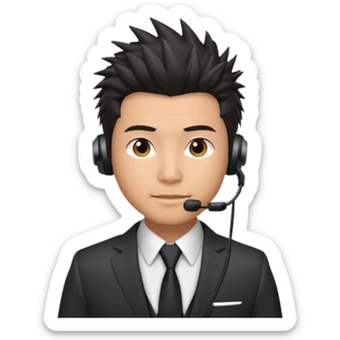 asian man headset suit face only spikey hair in front dark hair  sticker