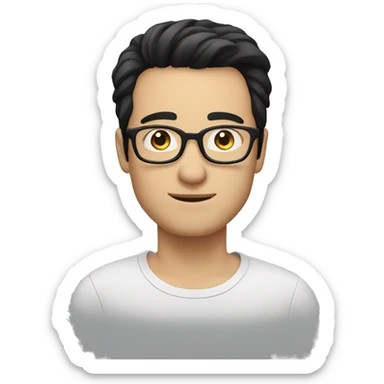 man in glasses black hair, white skin, european sticker