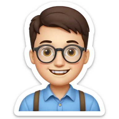 nerd emoji with round glasses, braces, smiling, apple style sticker