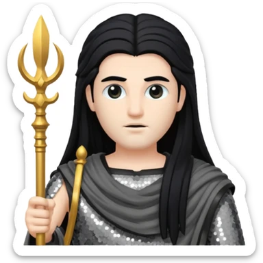 Saturn Time God with long black hair, dark grey sequin toga sticker