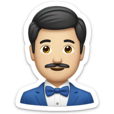 an asian groom with mustache with a blue suit sticker