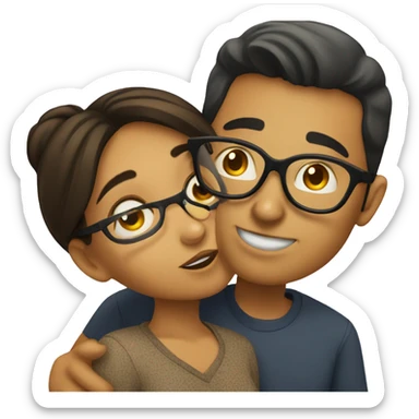 light hispanic guy wearing glasses kissing a light hispanic girl in the cheek  sticker