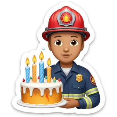 A firefighter extinguishing a party sticker