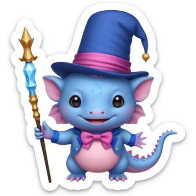 blue axolotl with magician hat sticker